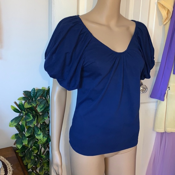 Club Monaco Navy Blue balloon puff sleeve t-shirt shirt top S - Picture 9 of 14